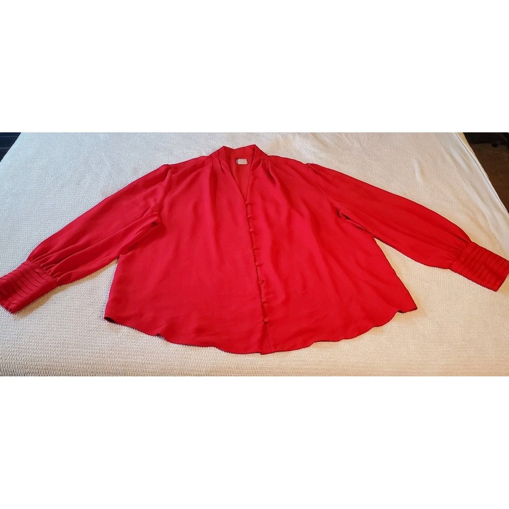 Chico's 4‎ US 2XL Women's Sheer Longsleeve Button-Down Red Top Lined Holidays